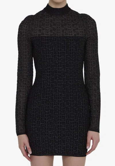 Balmain Women Glittered Knit Short Dress In Black
