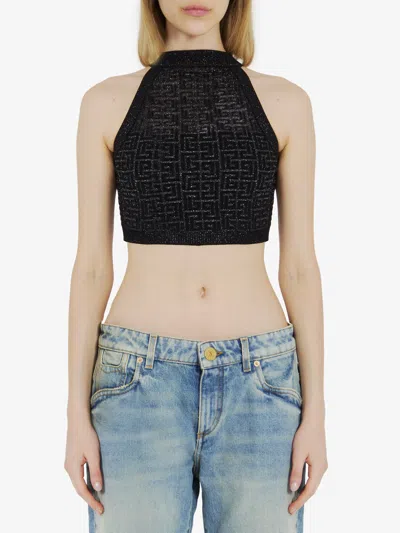 Balmain Pb Labyrinth Knit Top In Black