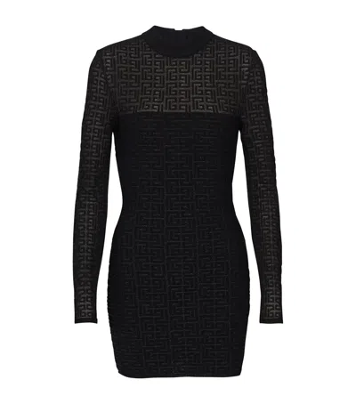 Balmain Glittered Knit Short Dress In Black