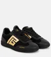 Balmain Swan Leather-trimmed Suede Sneakers In Ead Noir/or