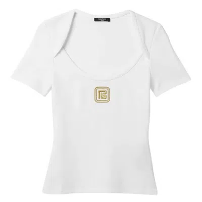 Balmain Pb Logo Embroidered T-shirt In White