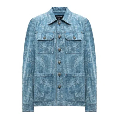 Balmain Blue Monogram Buttoned Denim Jacket In 6ff Bleu Jean