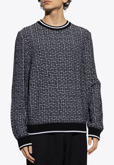 BALMAIN PB LOGO MONOGRAM WOOL-BLEND SWEATER