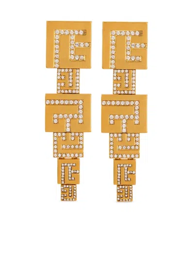 Balmain 3d Pb Pendant Earrings With Crystals In Gold