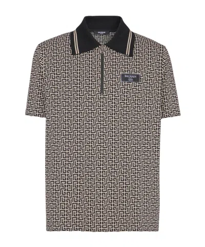 Balmain Pb Labyrinth Jacquard Polo Shirt In Black