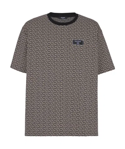 BALMAIN BALMAIN LOGO PATCH MONOGRAMMED T-SHIRT