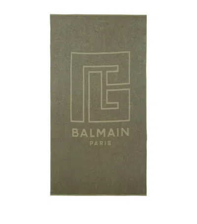 Balmain Pb Monogram Beach Towel In Green