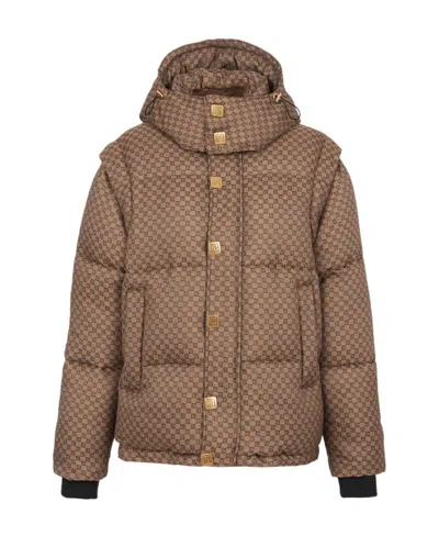 Balmain Mini Monogram Jacquard Convertible Jacket In Brown/multi