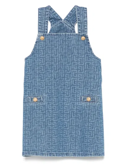 Balmain Babies' Pb-monogram Dress In Blue