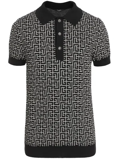 Balmain Pb Monogram Jacquard Polo Shirt In Multi