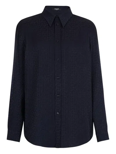 Balmain Jacquard Monogram Shirt Shirt And Blouse Blue In Black