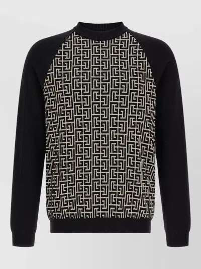 Balmain Pb Monogram Knit Crew Neck Sweater In Black