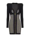 Balmain Black Monogram Minidress With Logo Print All-over In Wool Blend Woman In Black