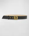 Balmain Pb Monogram Patent Leather Belt In Black