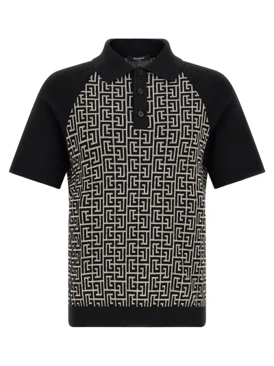 Balmain Pb Monogram Polo In Black