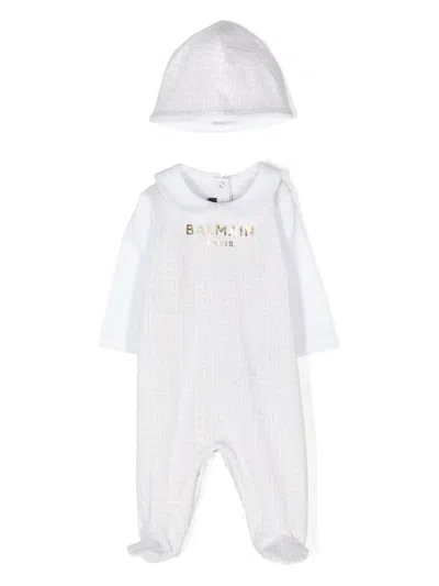 Balmain Babies' Pb-monogram Pyjama Set In Neutrals