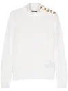 Balmain 3 Button Monogram Mohair Knit Pullover In White
