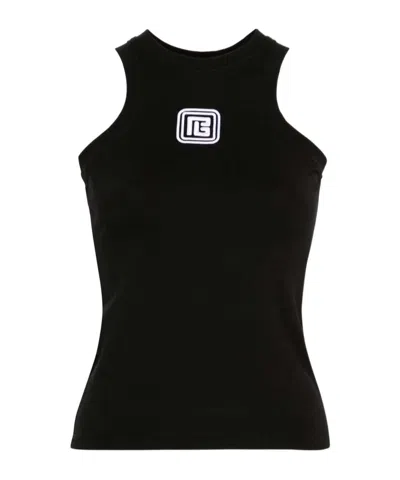 Balmain Sleeveless Top With Pb In Black