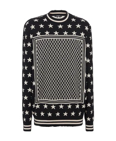 Balmain Mini Monogram Stars Sweater In Edk Noir/ivoire