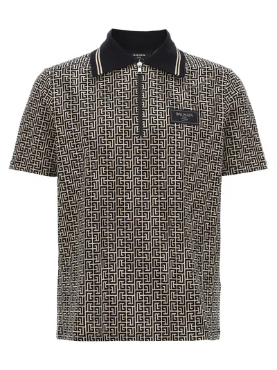 Balmain Men Labyrinth Polo Shirt With Jacquard Effect In Multi