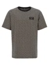 Balmain Grey T-shirt With Logo Applied On The Chest And All-over Labyrinth Motif In Cotton Man In Multicolor