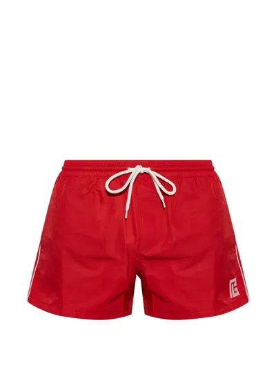 Balmain Pb-embroidered Swim Shorts In Red