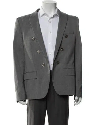 Pre-owned Balmain Peacoat In Gray