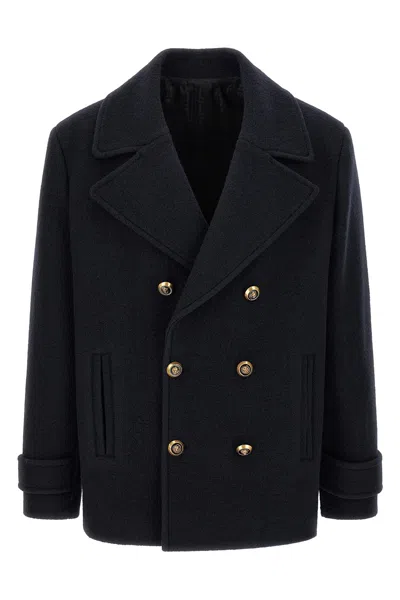 Balmain Peacoat Lion Medallion Buttons In Blue