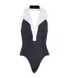 Balmain Contrasting-collar Swimshuit In Black