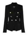 Balmain Black Double-breasted Jacket With Branded Buttons And Asymmetric Cut In Wool Woman In Black