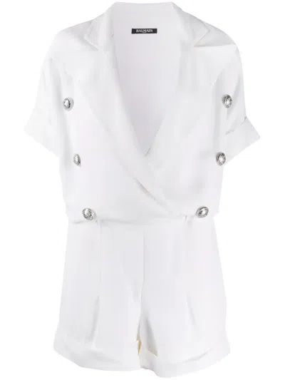 Balmain Peak-lapel Short Playsuit In White