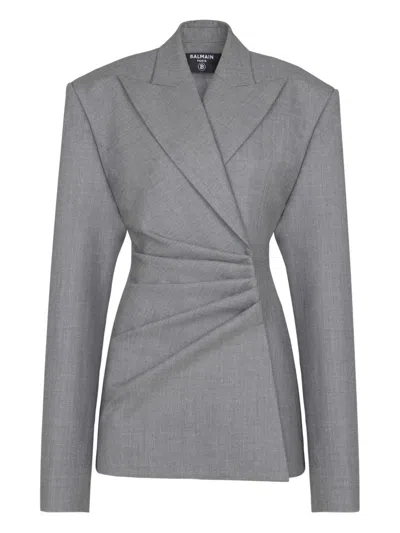 Balmain Peak-lapels Blazer Dress In Gray