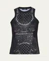 Balmain Pearl Crystal Trompe Loeil Tank Top In Blk White