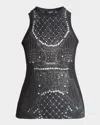 Balmain Pearl Crystal Trompe Loeil Tank Top In Blk White