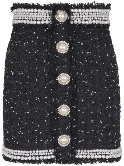 Balmain Pearl-embellished Mini Skirt In Black