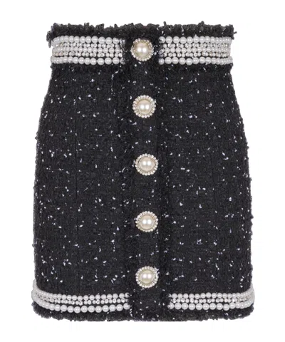 Balmain Pearl-embellished Mini Skirt In Black