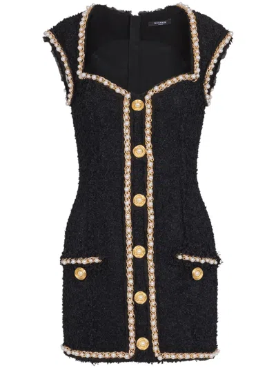 Balmain Embellished Metallic Tweed Mini Dress In Black Multi