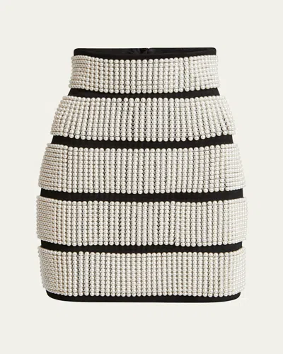 Balmain Pearl Pencil Mini Skirt In Blk White