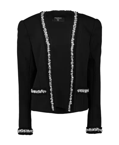 Balmain Pearl-trim Oversized Jacket In Black