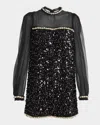 Balmain Pearly Chain Long-sleeve Sequined Mini Dress In Black Multi