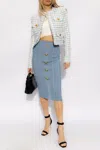 Balmain Buttoned Midi Knit Pencil Skirt In Blue