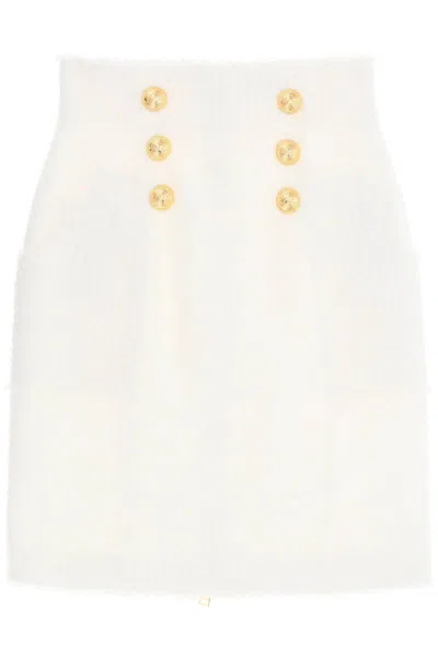 Balmain Pencil Skirt In Monochrome Tweed In White