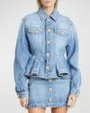 Balmain Peplum Denim Jacket In Lt Blue