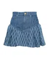 Balmain Peplum Denim Skirt In Blue