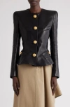 Balmain Paneled Embellished Leather Peplum Jacket In 0pa Black