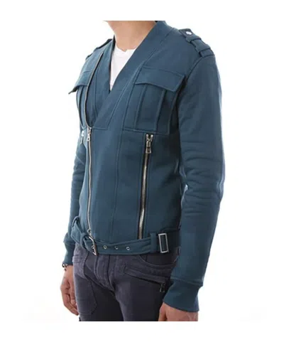 Balmain Perfect Zip-up Jersey Jacket In Blue