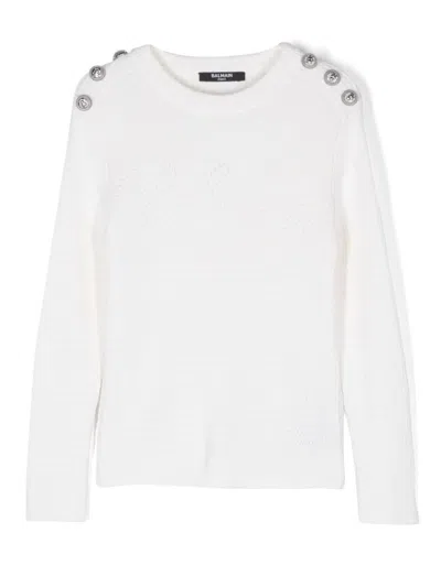 Balmain Kids' Perforated Logo Detail Sweater In Cream