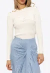 Balmain Signature Knit Jumper With Lion Button Detail In White