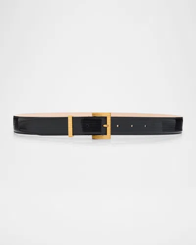 Balmain Perfume Striped Patent Leather Belt In Black