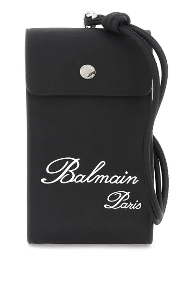 Balmain Phone Holder With Logo In Black (black)
